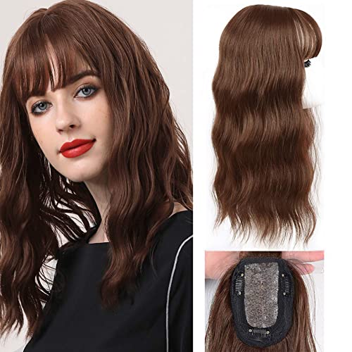 14" Dark Brown Silk Top Base Water Wave Hair Topper C442739