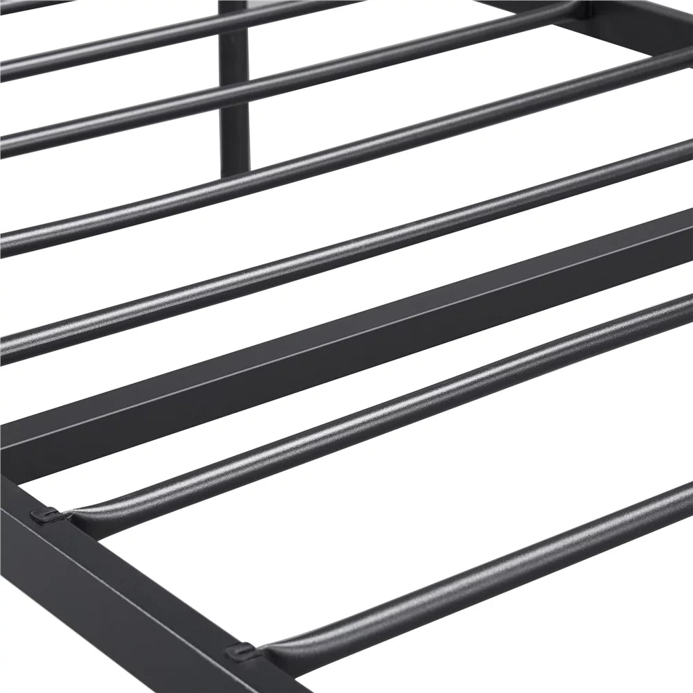 Black Metal Twin Platform Bed with Headboard and Footboard E5865