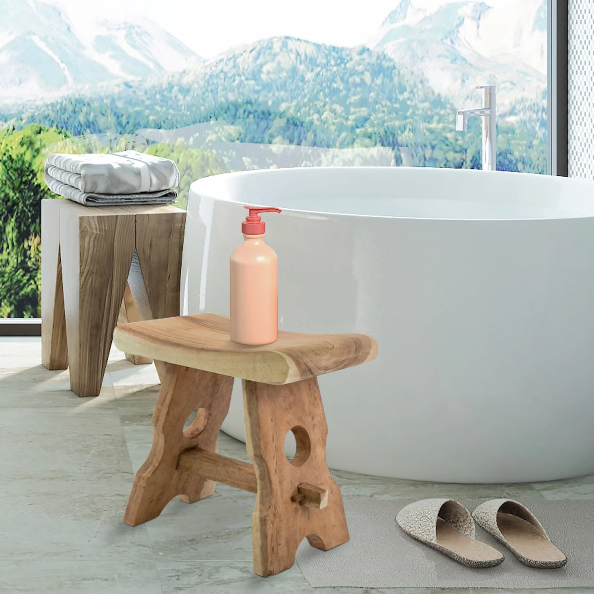 18" Solid Wood Shower Stool Footstool Bench R197