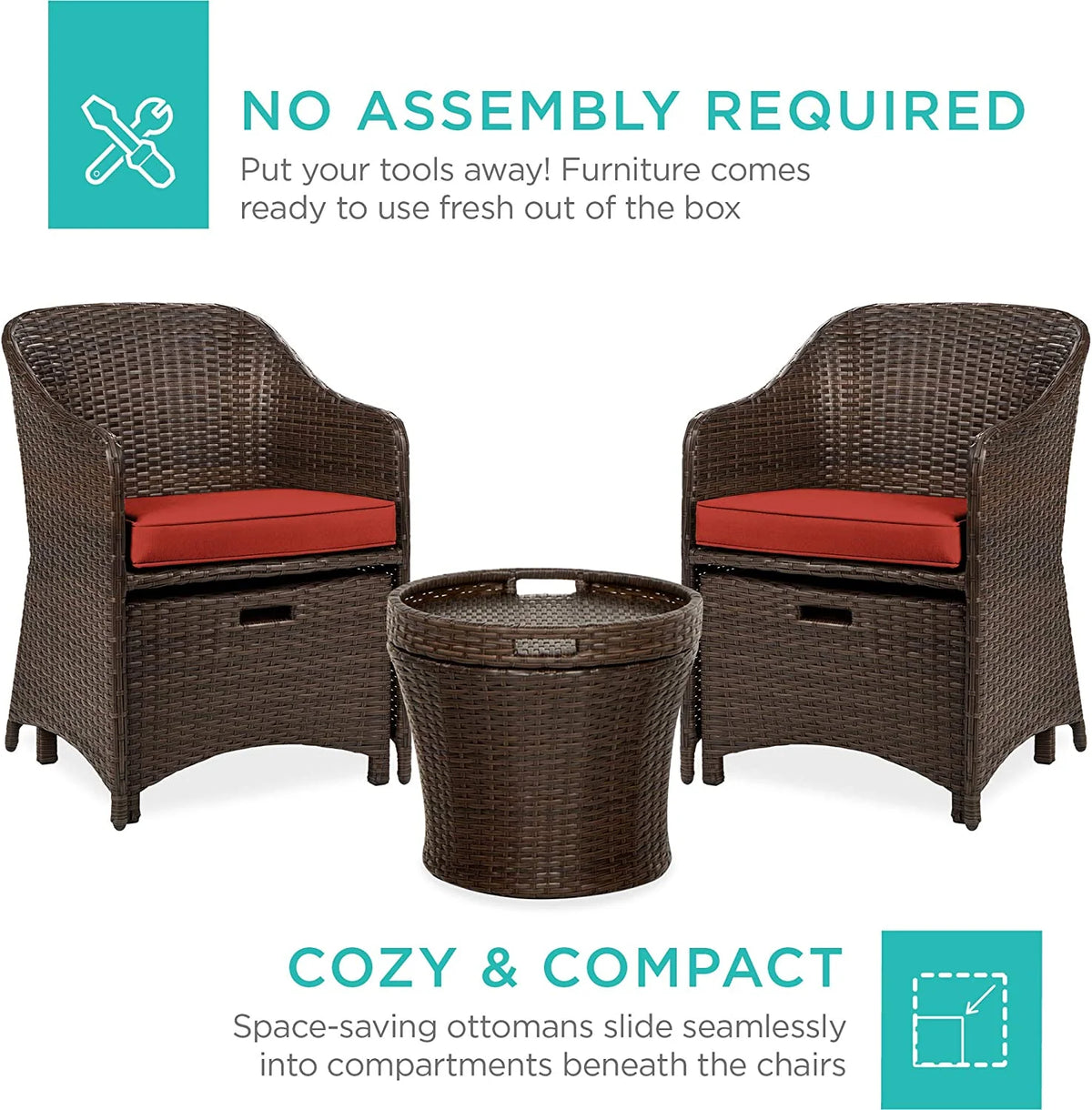 5-Piece Wicker Outdoor Patio Furniture Set with Storage Table M2600