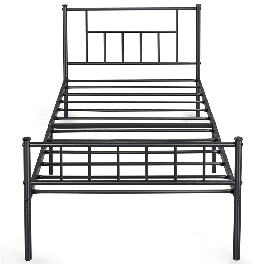 Black Metal Twin Platform Bed with Headboard and Footboard E5865