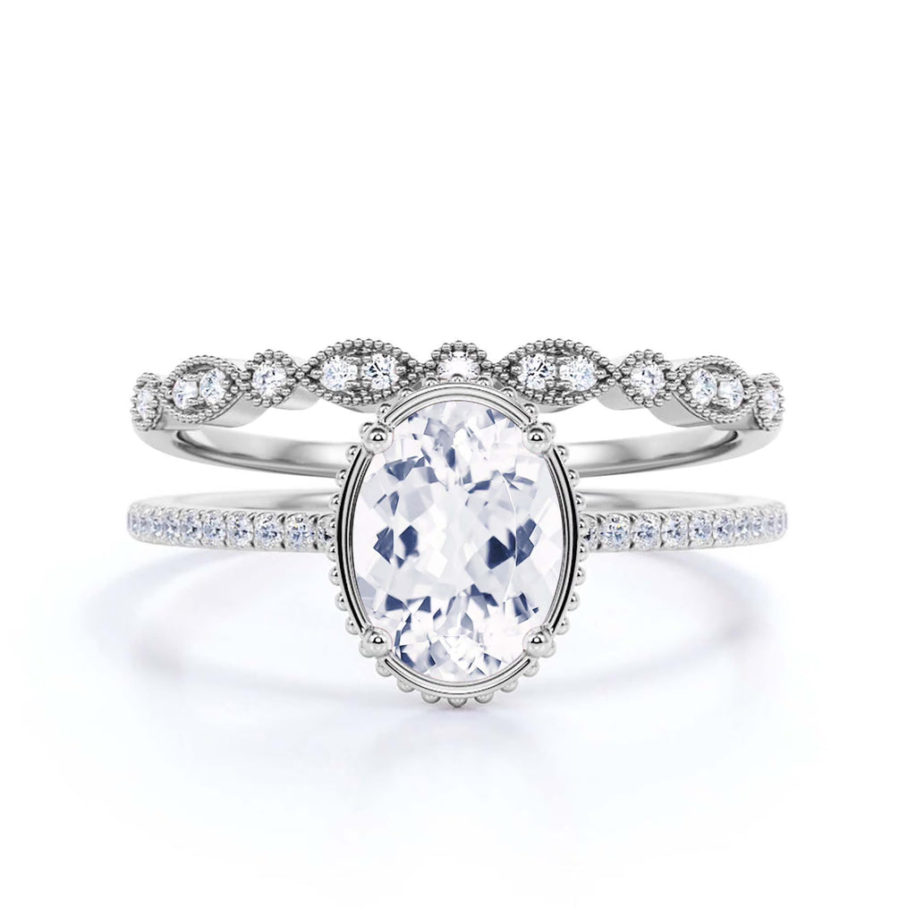 10k Solid White Gold Oval Cut Diamond Moissanite Engagement Ring with Matching Band P993551