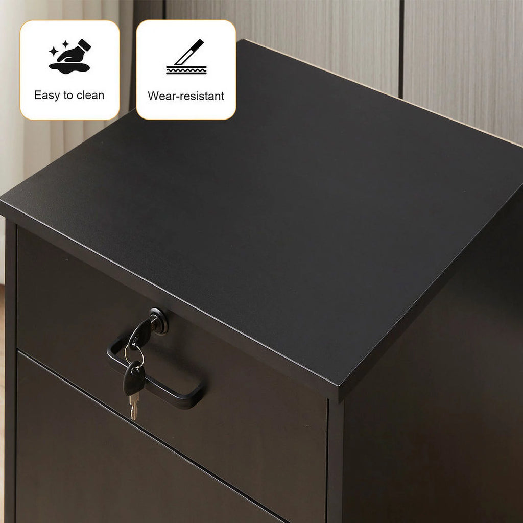 Black Mobile Office Cabinet with 1 Lockable Drawer P996