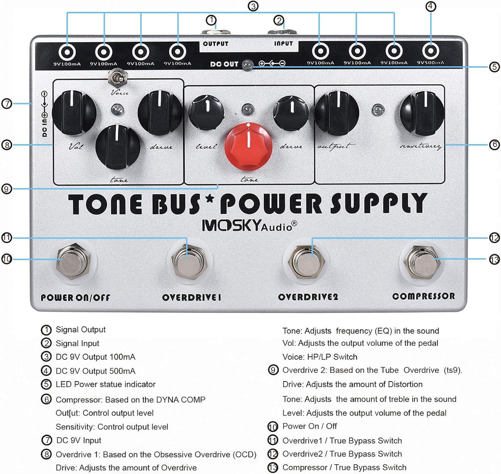 3 Effects Pedal and 8 Outputs Power Supply Multieffects Processor M825