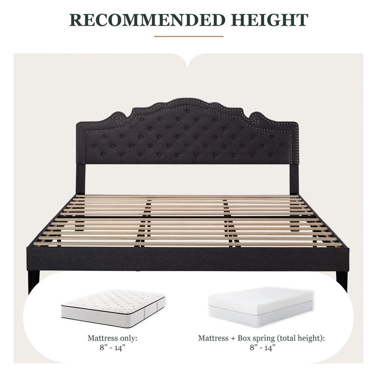Queen Size Upholstered Platform Bed Frame with Adjustable Headboard B240501