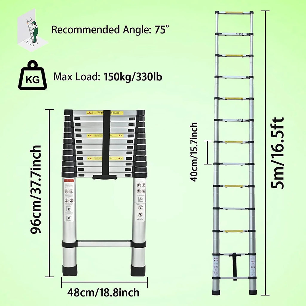 5M Heavy Duty Multi-Purpose Alu Telescopic Extendable Ladder C13058