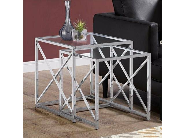 2 Piece Glass Top Nesting End Table Set in Chrome G787
