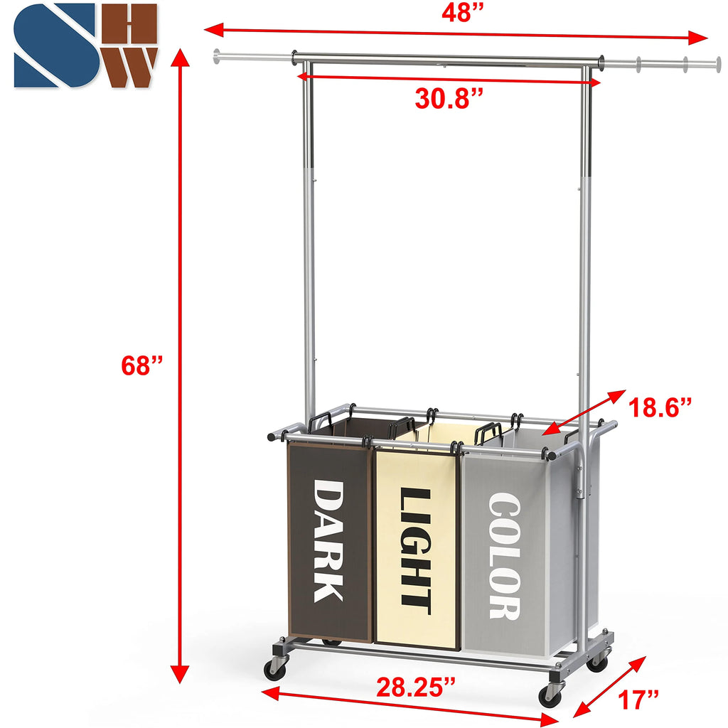 Garment Rack with 3 Bag Laundry Sorter N712