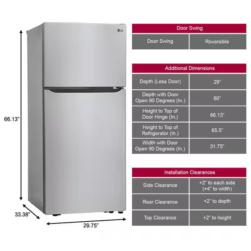 20 cu. ft. Top Freezer Refrigerator with Reversible Door in Stainless Steel L32724