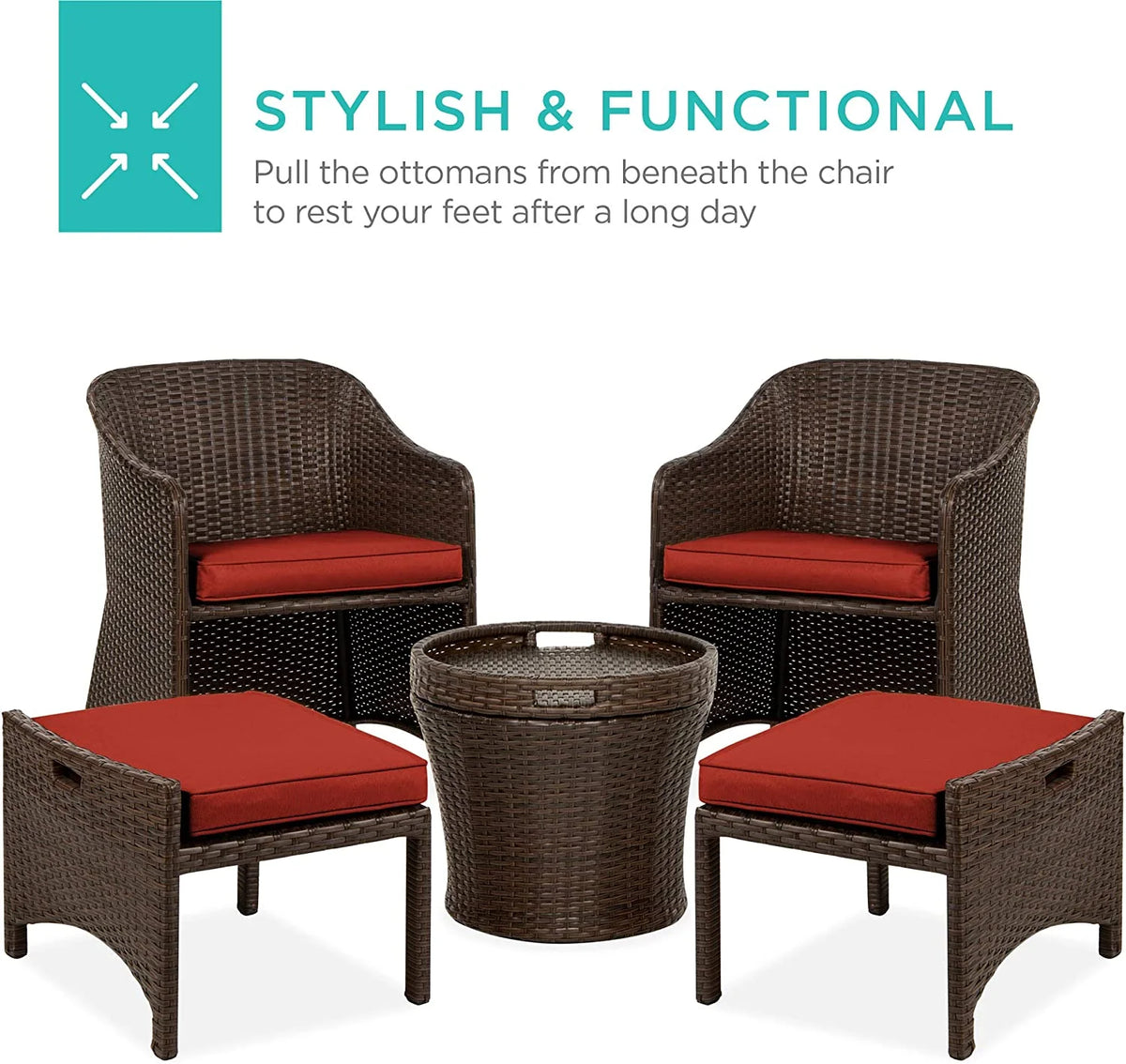 5-Piece Wicker Outdoor Patio Furniture Set with Storage Table M2600