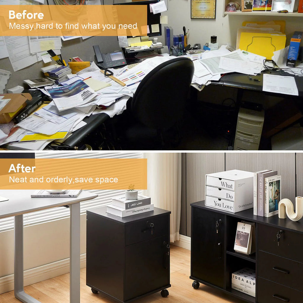 Black Mobile Office Cabinet with 1 Lockable Drawer P996