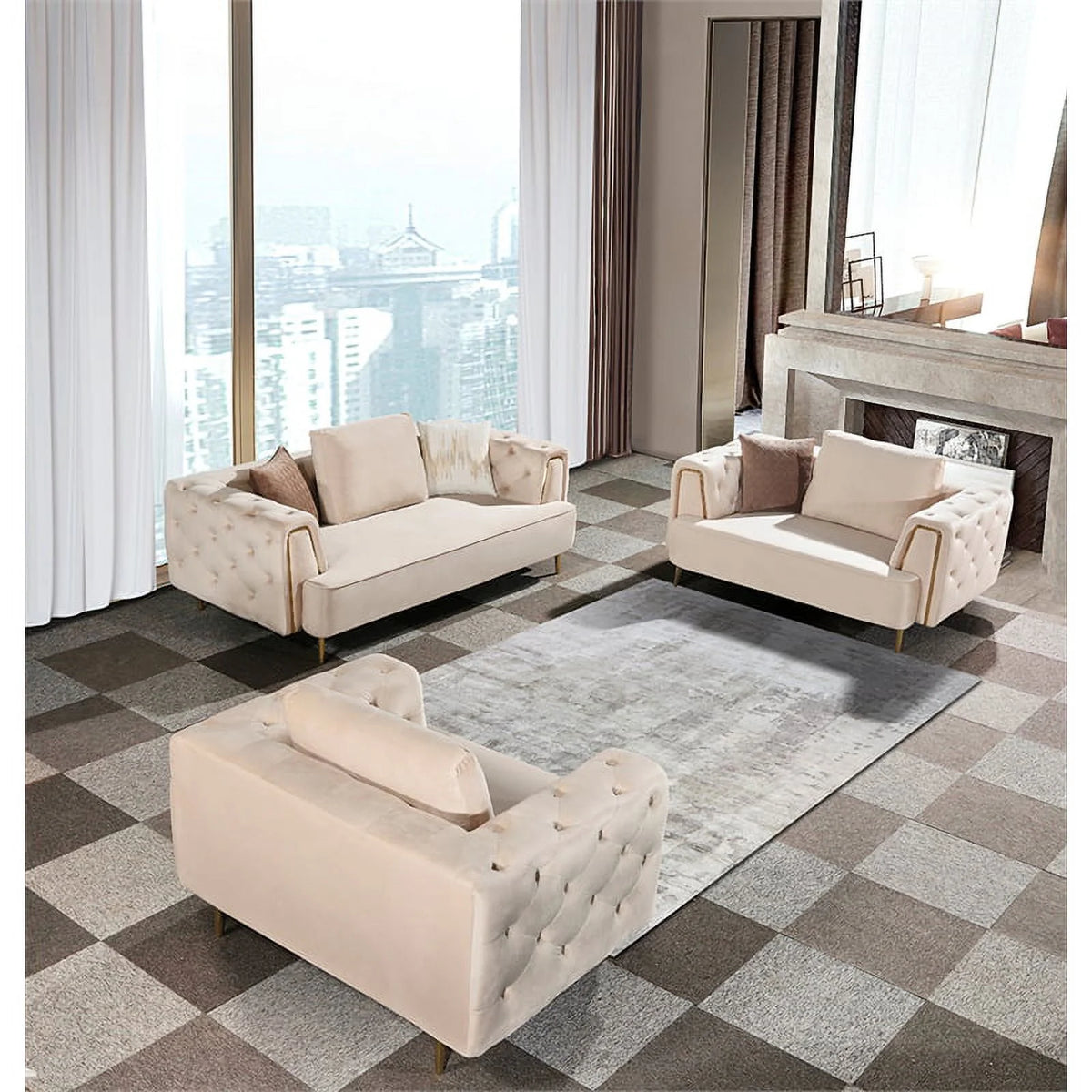 Cream Velvet Sofa I1142