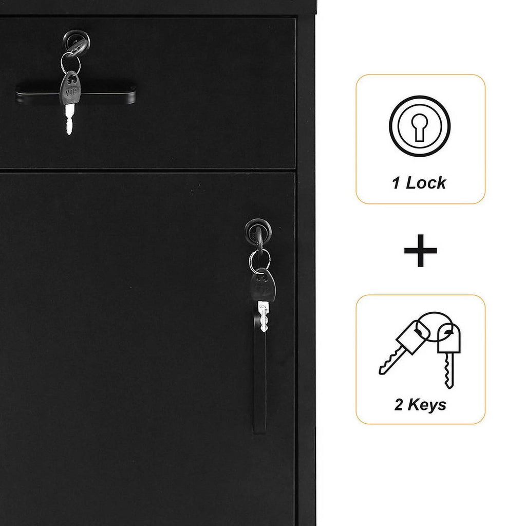 Black Mobile Office Cabinet with 1 Lockable Drawer P996