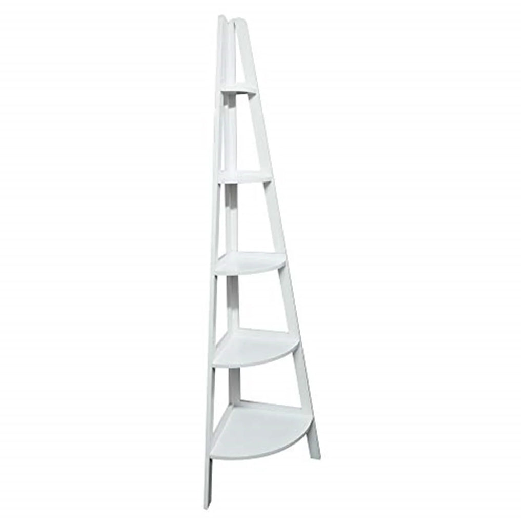 5-Shelf Corner Ladder Bookcase White C8630