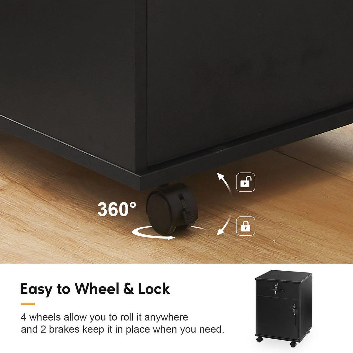 Black Mobile Office Cabinet with 1 Lockable Drawer P996