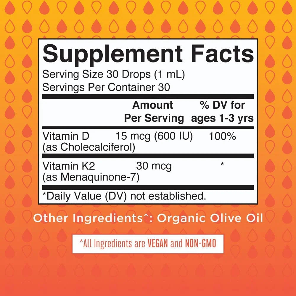Unflavored Vitamin D3+K2 Liquid Drops, 1 fl oz B263