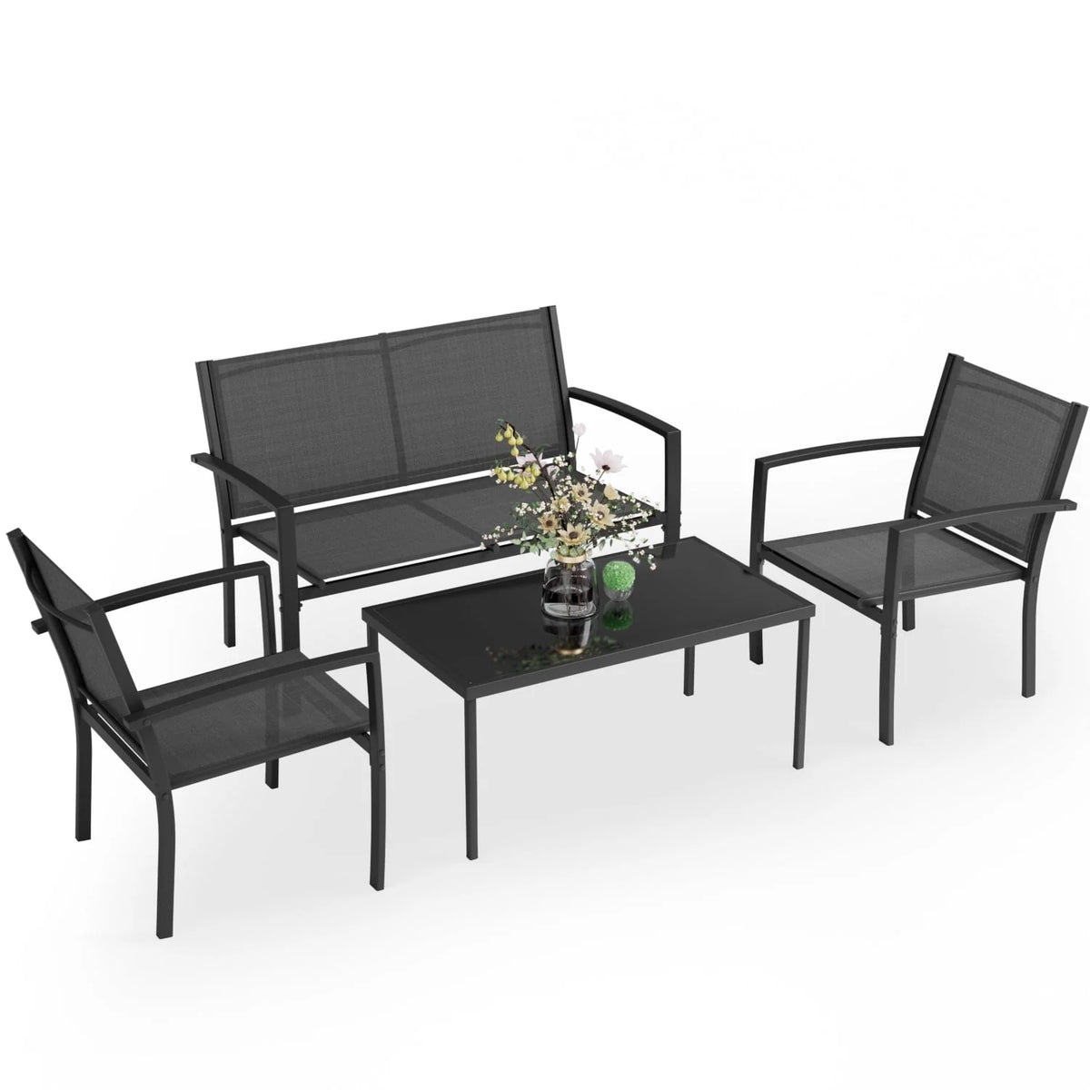 4 Pieces Textilene Steel Outdoor Furniture Set with Loveseat Tea Table E637891