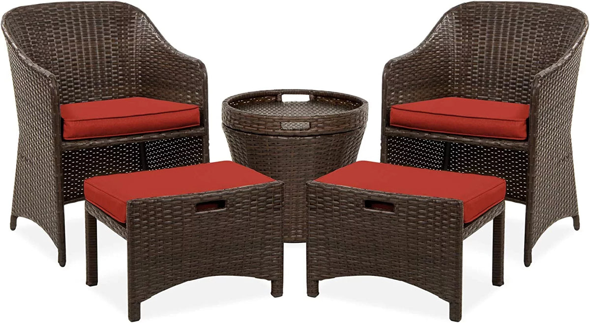 5-Piece Wicker Outdoor Patio Furniture Set with Storage Table M2600