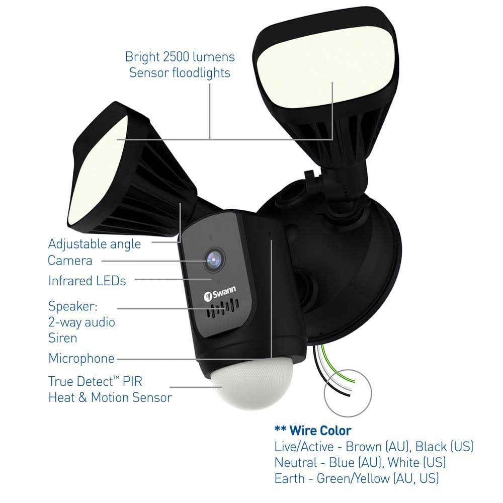 1080p Outdoor Floodlight Wi-Fi Camera Black D867