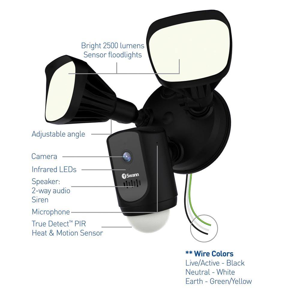 1080p Outdoor Floodlight Wi-Fi Camera Black D867