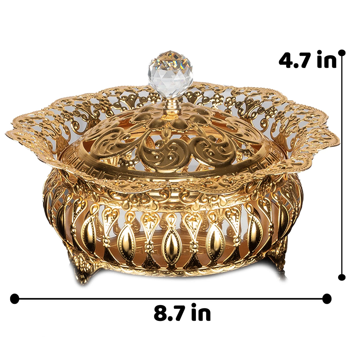 Sugar Serving Bowl with Lid and Crystal Top, Stainless Metal Candy Dish, Footed Gold Candy Jars, 8.7 in Y751782