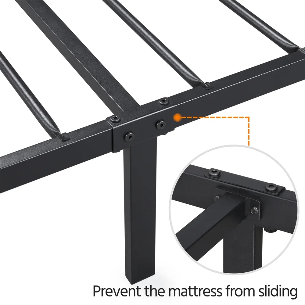 Black Metal Twin Platform Bed with Headboard and Footboard E5865