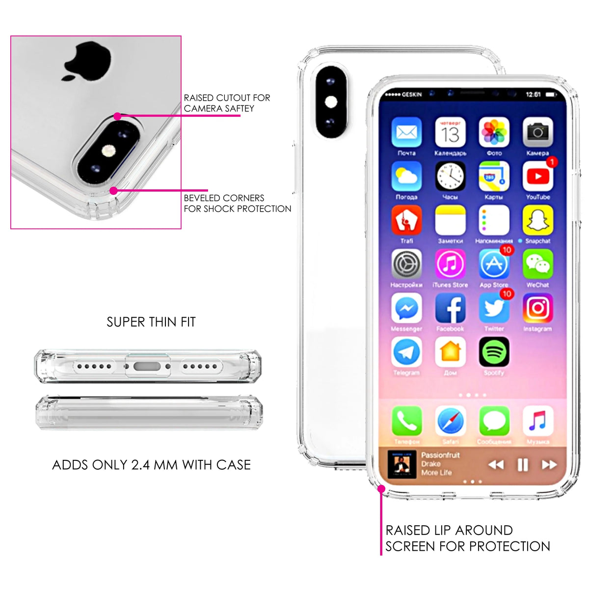 Clear Shockproof Hybrid Case for iPhone XR with TPU Bumper Acrylic Back Tempered Glass Screen Protector X5934