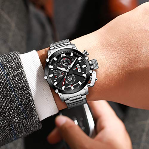 45mm Stainless Steel Chronograph Waterproof Analog Quartz Date Heavy Duty Men's Watch Q97873