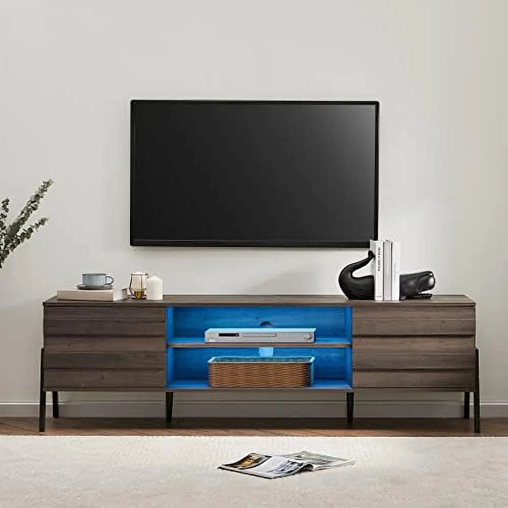 Mid-Century TV Stand with LED Lights and Metal Legs P538