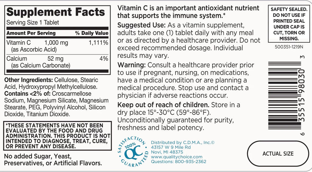 100 Count Vitamin C Tablets F652