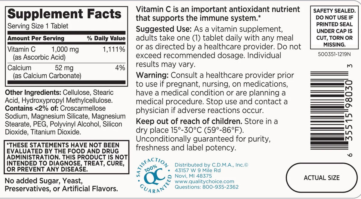 100 Count Vitamin C Tablets F652