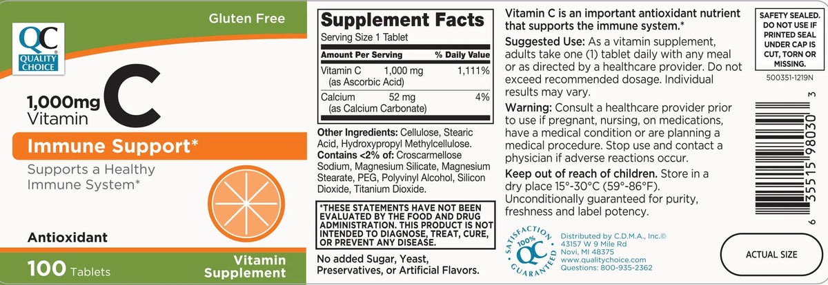 100 Count Vitamin C Tablets F652