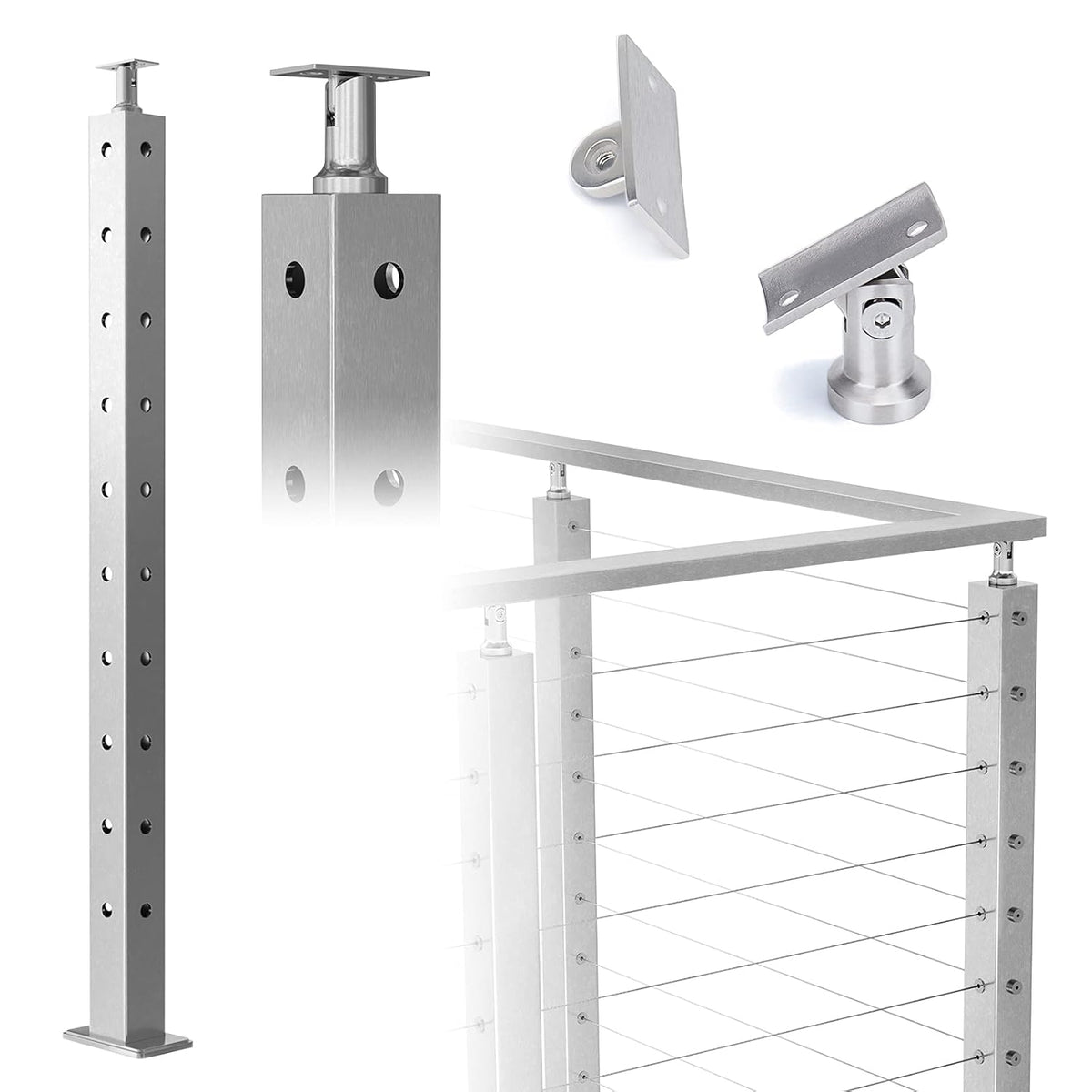 36x2x2 Brushed Stainless Steel Cable Railing Post N5370