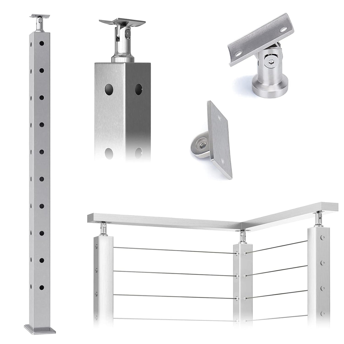 36x2x2 Brushed Stainless Steel Cable Railing Post N5370