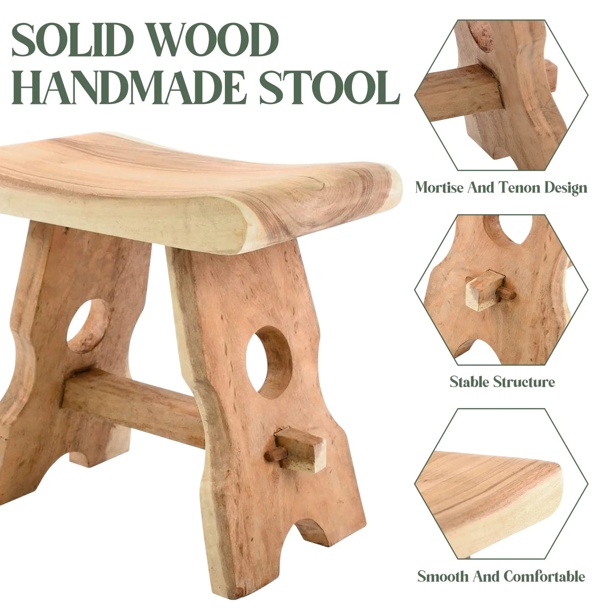 18" Solid Wood Shower Stool Footstool Bench R197