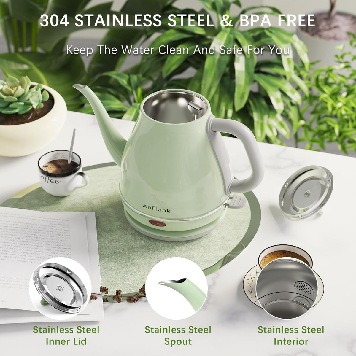 1L 1500W Stainless Steel Electric Gooseneck Kettle U458