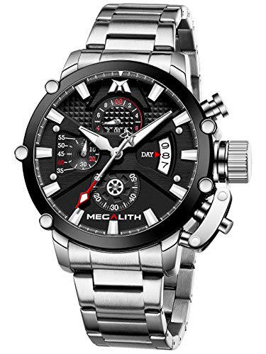 45mm Stainless Steel Chronograph Waterproof Analog Quartz Date Heavy Duty Men's Watch Q97873