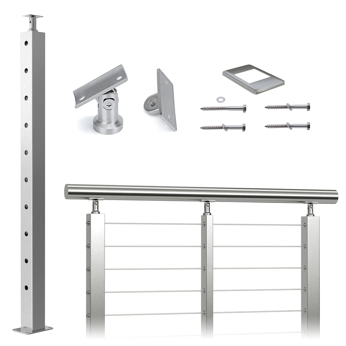 36x2x2 Brushed Stainless Steel Cable Railing Post N5370
