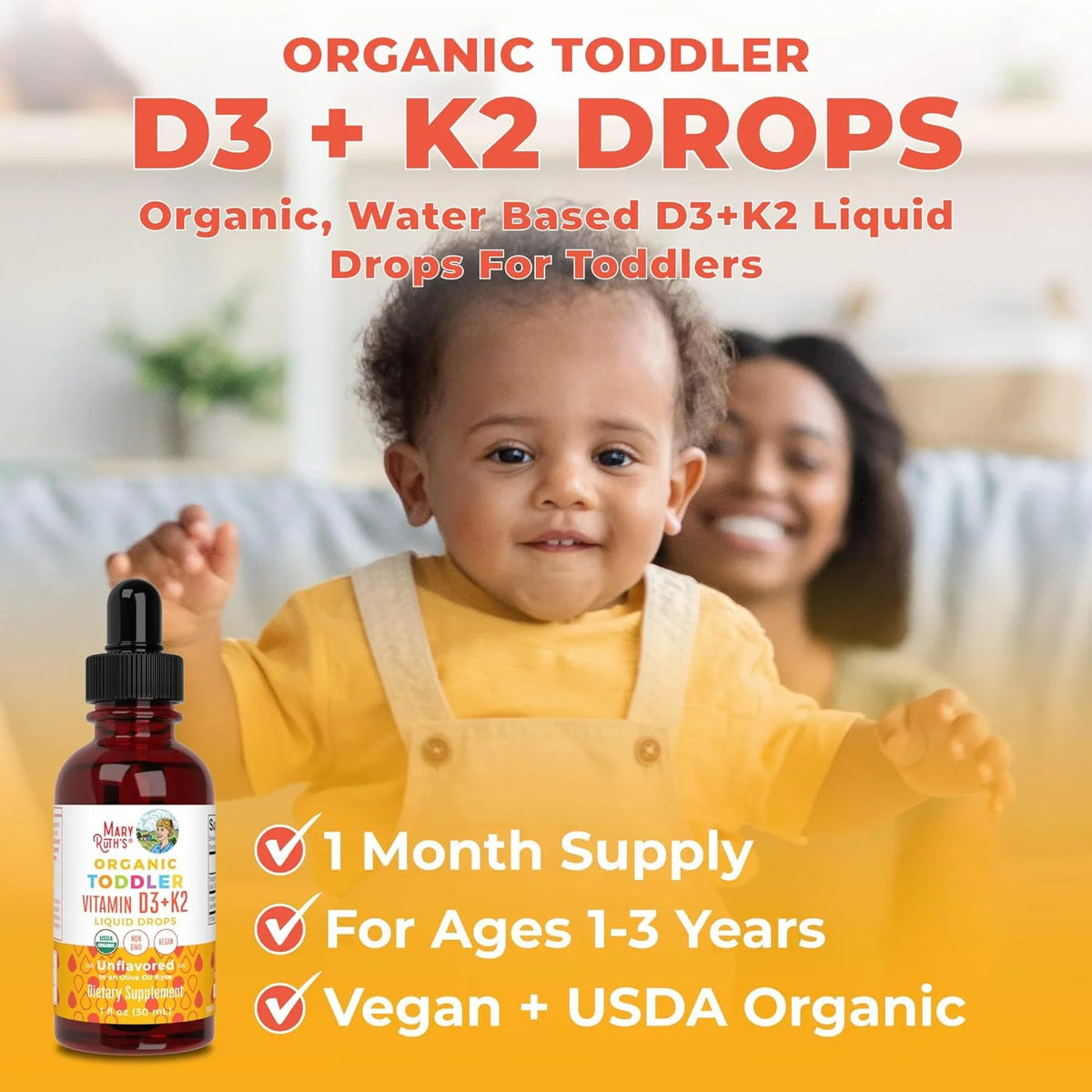 Unflavored Vitamin D3+K2 Liquid Drops, 1 fl oz B263