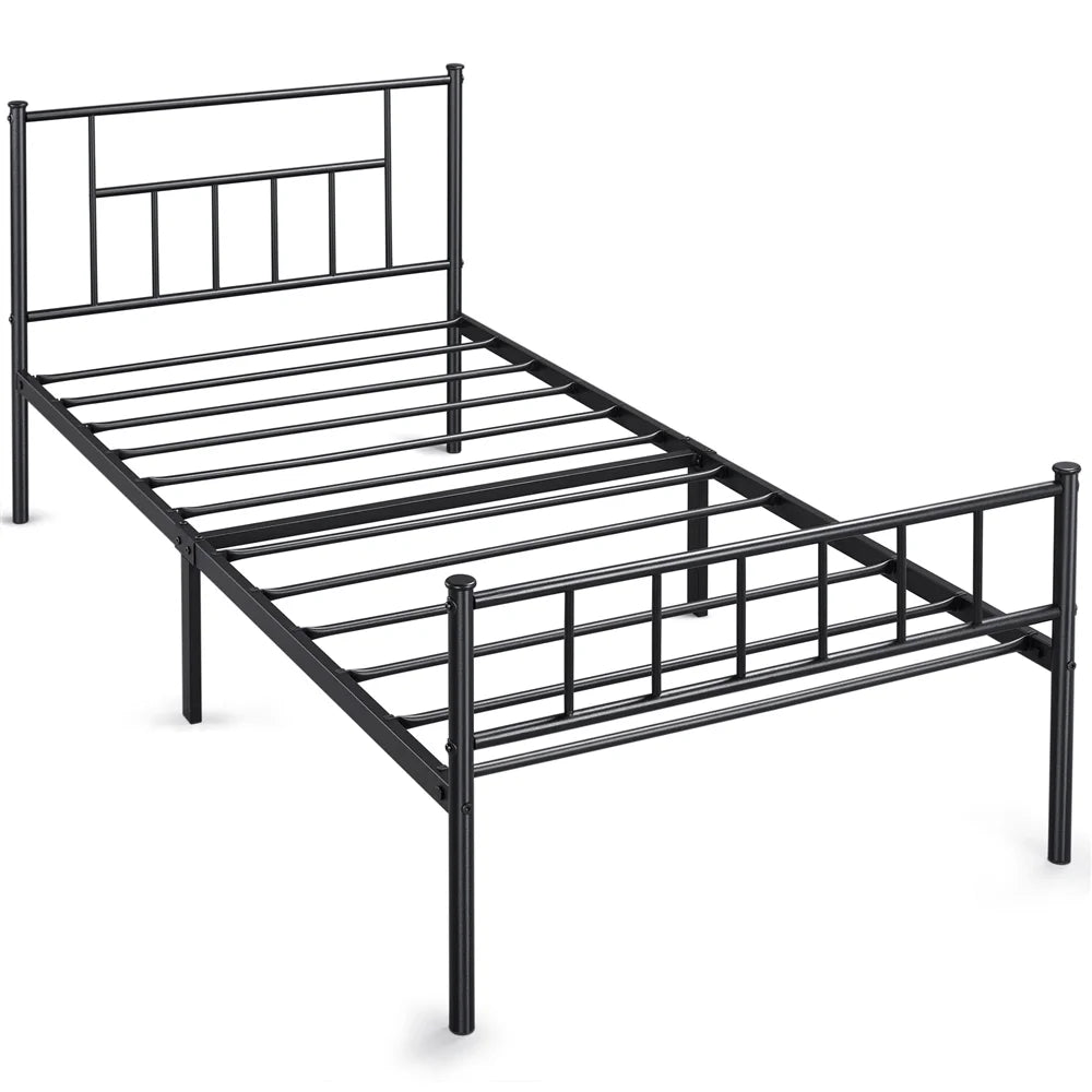 Black Metal Twin Platform Bed with Headboard and Footboard E5865