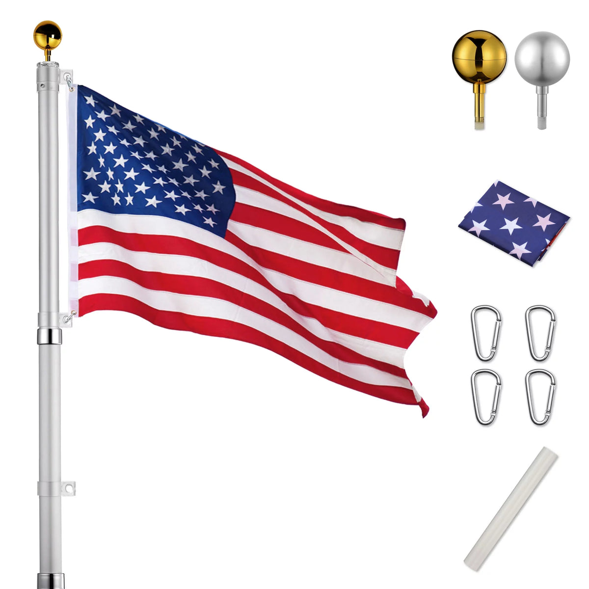 25ft Telescopic 16 Gauge Aluminum Flag Pole Kit K563371