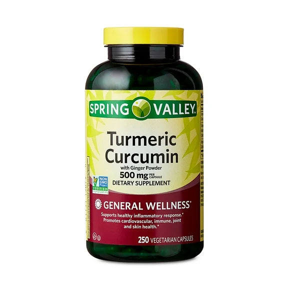 Turmeric Curcumin Ginger Dietary Supplement Vegetarian Capsules 500 mg 250 Count Z851
