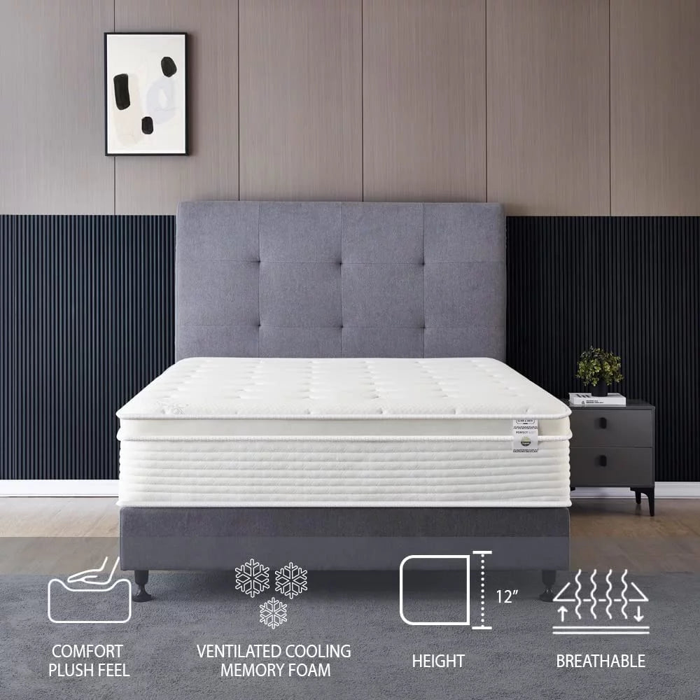 12 Inch Cool Memory Foam Spring Hybrid Euro Top Medium Firm Full Size Mattress L1603