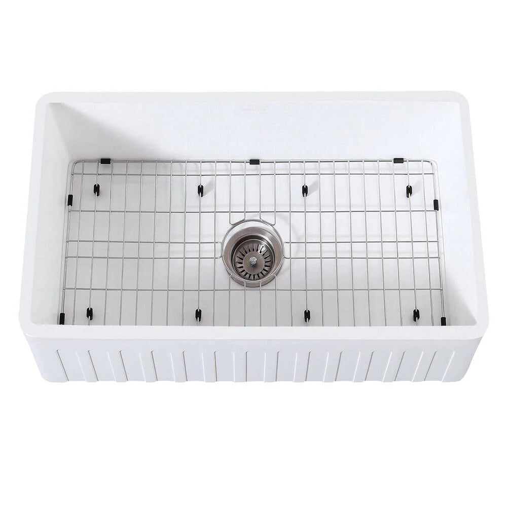 30 In. Farmhouse Kitchen Sink with Strainer and Grid U232