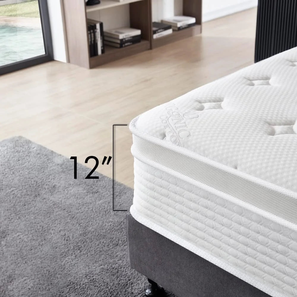 12 Inch Cool Memory Foam Spring Hybrid Euro Top Medium Firm Full Size Mattress L1603