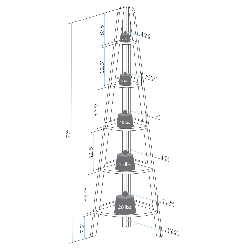 5-Shelf Corner Ladder Bookcase White C8630