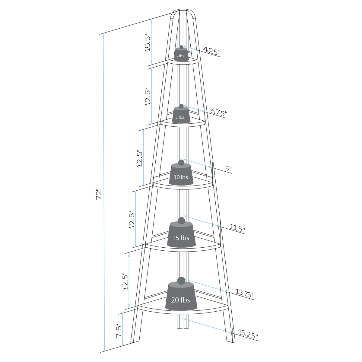 5-Shelf Corner Ladder Bookcase White C8630