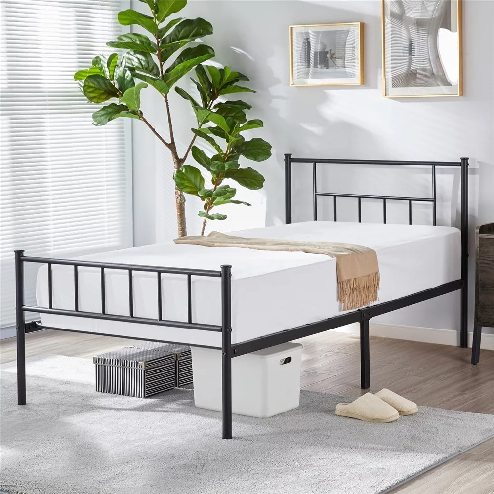 Black Metal Twin Platform Bed with Headboard and Footboard E5865