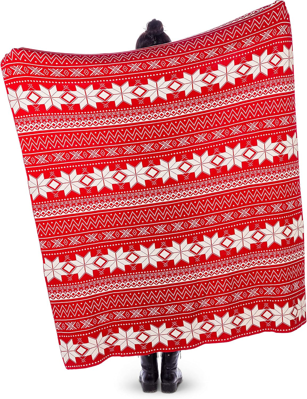 Red/Ivory Scandi Print Throw P62413