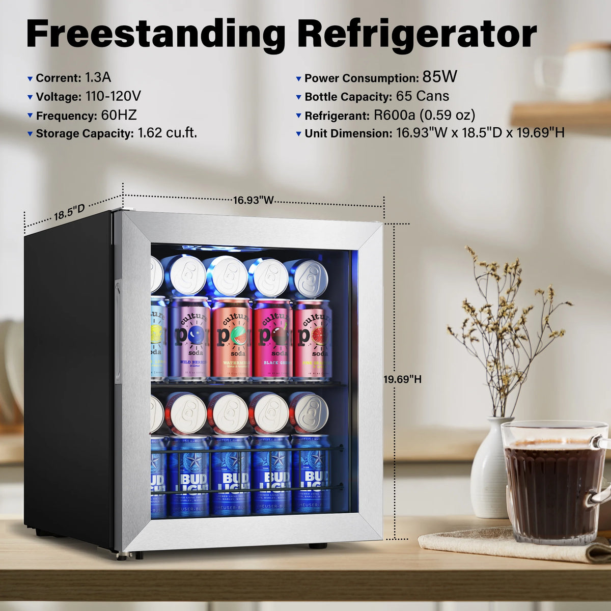 62-65 Can Glass Door Beverage Refrigerator C816